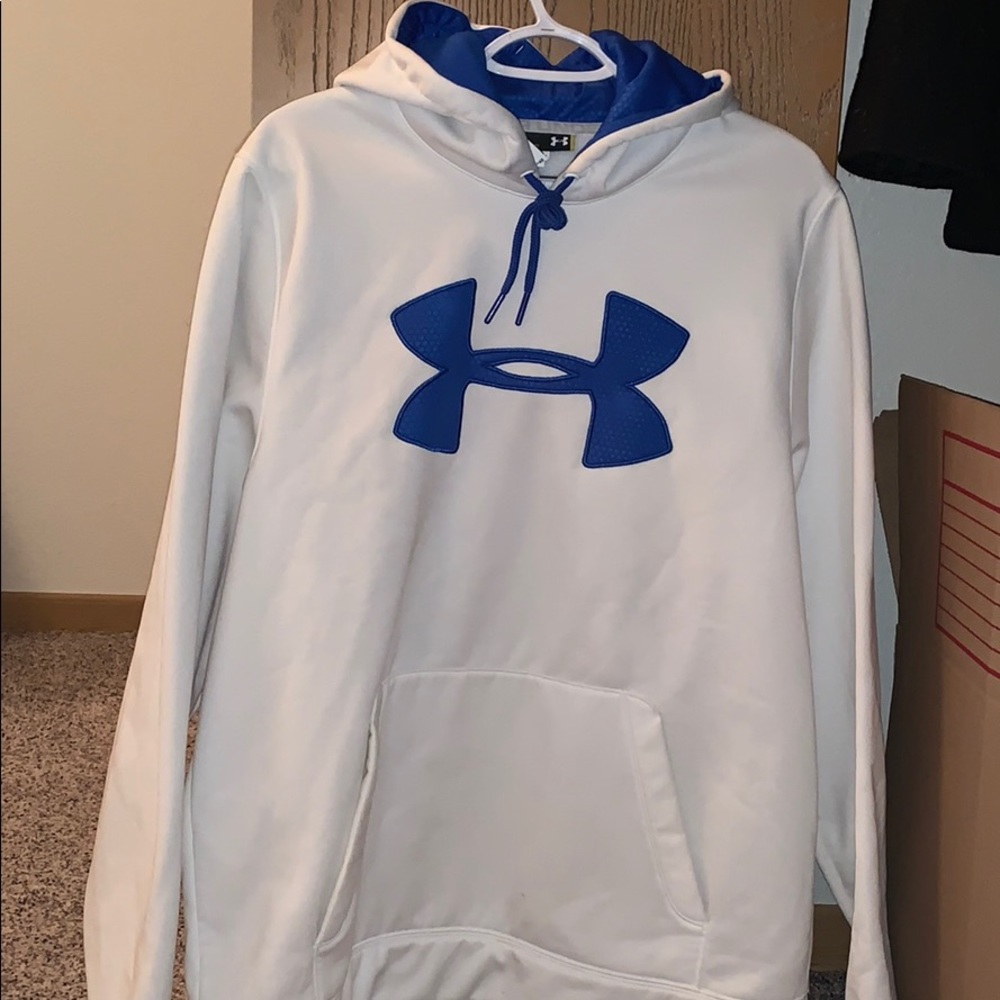 White / blue under armor hoodie .MENS HOODIE